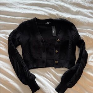 Lulus Black Cropped Knit Cardigan Sweater